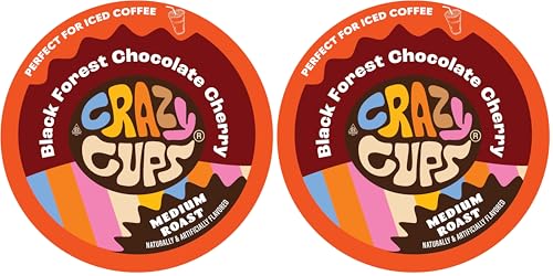 Crazy Cups Black Forest Chocolate Cherry Coffee Pods, Flavored Coffee Pods In Single Serve Cups Compatible With Keurig K Cups Machine(Pack of 2, 22 Count Total)