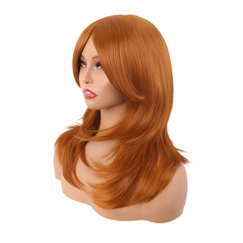 Image of MapofBeauty 20 Inch /50 cm Long Layered With Bangs Straight Synthetic fiber Shoulder Length Hair for Daily Use or Party Wig (Orange)