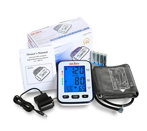 Blood Pressure Monitor, Automatic Upper Arm BP Machine, Digital BP Large Cuff(22-42cm) Kit for Home Use, Pulse Rate Monitoring Meter, Backlit Display, Voice Broadcast, AC Adapter & Batteries Included