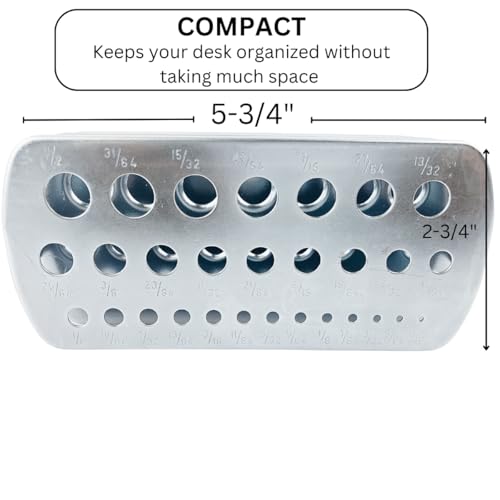 ARTESIA TOOL Drill Bit Gauge Index Holder & Stand | 29 Labeled Slots | Sizes: 1/16\" (0.16 cm) to 1/2\" (1.27 cm) | Aluminum Alloy | Compact Organizer for Drill Bits & Rotary Tools - Thumbnail 3