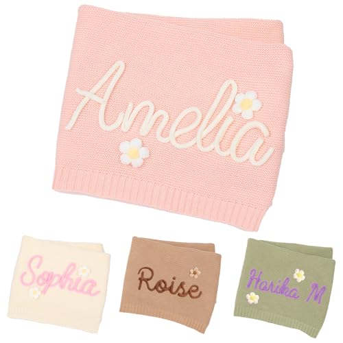MYDREAMY Personalized Embroidered Baby Blanket with Name,100% Cotton Newborn Baby Gifts for Boy/Girl,40 * 30 inch,Customized Handmade Chunky Knit...