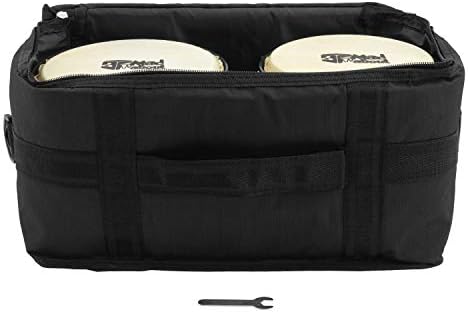 Mad About BON01 Bongo Drums, 6 inch and 7 inch Oak Hand Drums with Carry Bag, 6" & 7" Bongos - Black, MA-BON01