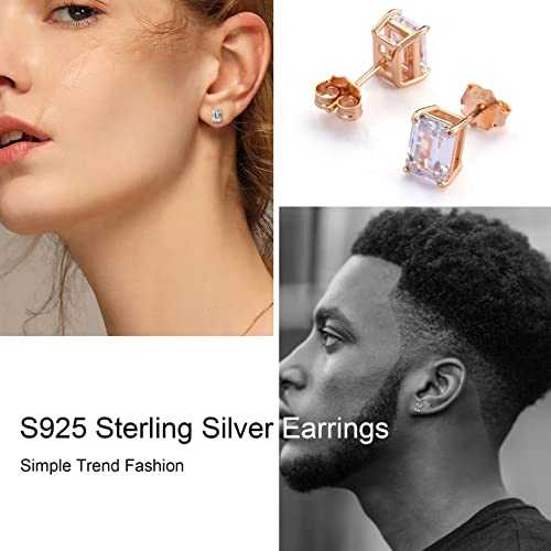 Stud Earrings For Women, S925 Sterling Silver 14K Gold Plated Hypoallergenic Stud Earrings Emerald Cut Cubic Zirconia Sterling Silver Stud Earrings For Women Girls Men #TOP5