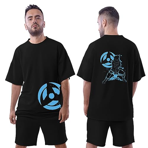 Image of Be Crazy Oversized Loose Baggy Fit Drop Shoulder Half Sleeves Pure Cotton Anime Graphic Printed T-Shirt for Men