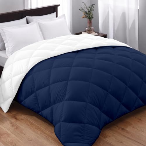Image of AYKA Reversible Comforter 220 GSM Microfiber Reversible AC Comforter /Blanket for Winter /Quilt /Duvets for Queen Size Single Bed Comforter (60 * 90, Navyblue & White)| TC - 220