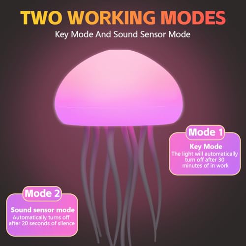 Adiwo Lampa Jellyfish Led, Lampa Nastrojowa Rgb Z Wielokolorowym Gradientem Meduz, Akumulatorowa Lampa Stołowa Z Meduzami, Sterowana Głosem Lampa Stołowa, Lampa Meduz Na Biurko I Przy Łóżku