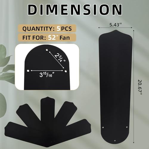 UPSEED 5 Pcs Black 52" Ceiling Fan Blades Replacement, Durable Fan Blades by UPSEED - Used condition - Image 3