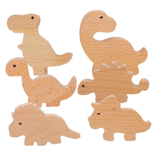 Cabilock 6 Set Dinosaur Wooden Knobs Dresser Knobs with Screws Adhesive Decorative Cabinet Pulls for Kids' Rooms