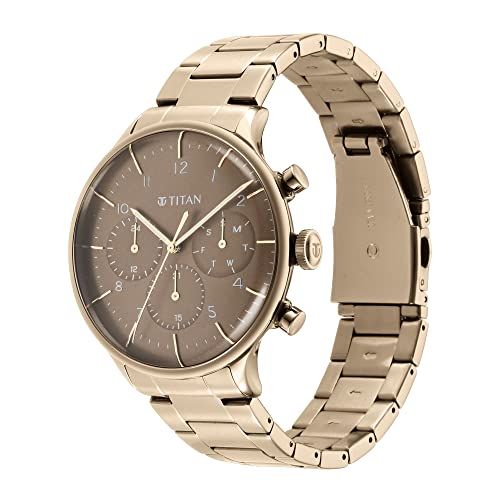 Titan Mens Analog Brown Dial Brown Band Stainless Steel Watch - Image 3