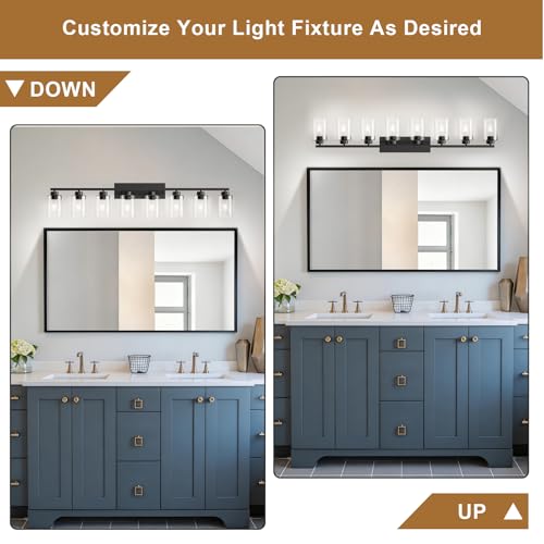Image of IZORRO Bathroom Light Fixtures, Modern Vanity Lights, Bathroom Lighting Fixtures Over Mirror with Clear Glass Shade, Wall Sconce for Living Room Cabinet Bedroom (Matte Black, 8-Light)