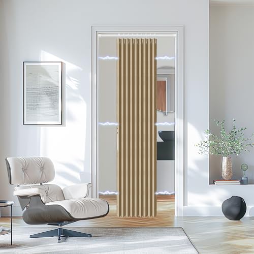 Image of AJAZZ Blackout Door Curtain with Curtain Rods Adjustable 28-52 inch Long Accordion Door Closet Curtain Invisible Applicable Bedroom Room Living Room Doorway (1 Pack, 53 W x 78 L, Brown)