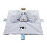Stoff aussen: 100% Polyester Nattou - Schmusetuch Hase Himmelblau mit dem Namen Ihres Kindes bestickt