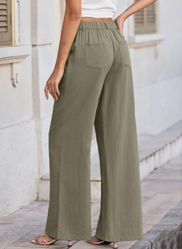 EVALESS Womens Palazzo Pants High Waist Wide Leg Trousers Green XX-Large — view 4