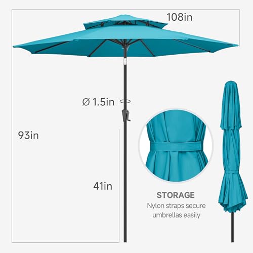 FLAME&SHADE 9ft Patio Umbrella - 2 Tiers Outdoor Umbrella with Push Button Tilt and Crank for UV Protection, Table Market Umbrella for Garden, Deck, Backyard, Pool and Beach(Aqua Blue) by FLAME&SHADE - Image 4