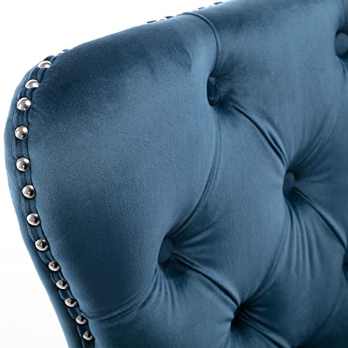 Chairus Dining Chairs Set of 2 with Tufted High Back, Velvet Upholstered Dining Room Chairs Modern Elegant Nailhead Trim Ring Pull - Navy Blue 2PCS - Thumbnail 4