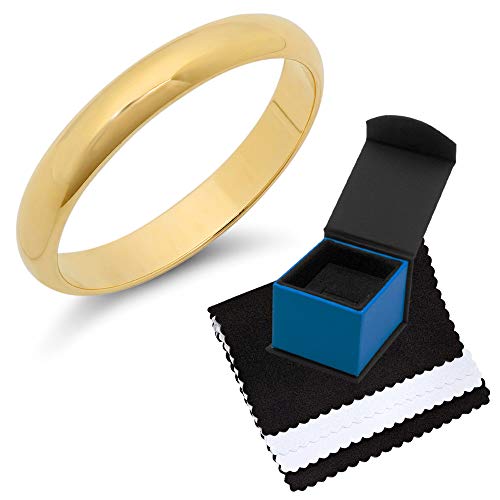 The Bling Factory 3mm 14k Yellow Gold Plated Domed Wedding Band Ring, Size 9 + Gift Box