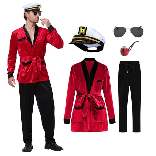 Leajap Costume de Capitaine d'Halloween pour Homme: Tenue Complète avec Chapeau, Lunettes de Soleil et Accessoires (XL)