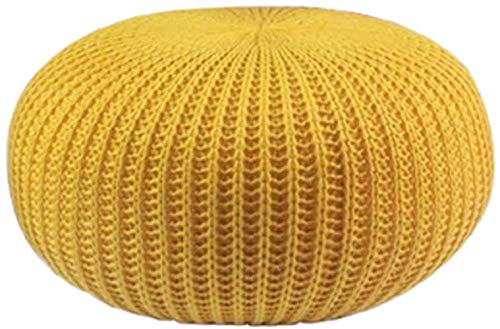 Pouf Rond Ottoman en Coton Tressé Jaune 50x50x30 cm