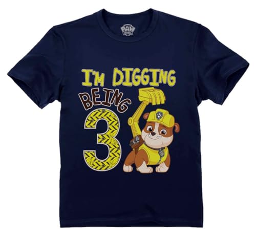 Rubble Paw Patrol 3rd Birthday Shirt - Fun Gift for 3 Year Old Boy - Toddler Digging Theme Party T-Shirt Navy