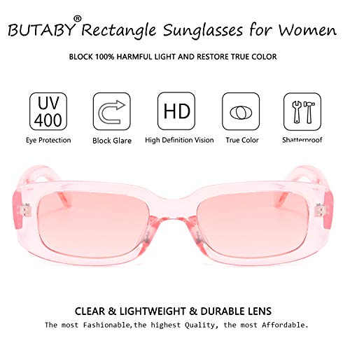 Image of BUTABY Rectangle Sunglasses for Women Retro Driving Glasses 90's Vintage Fashion Narrow Square Frame UV400 Protection