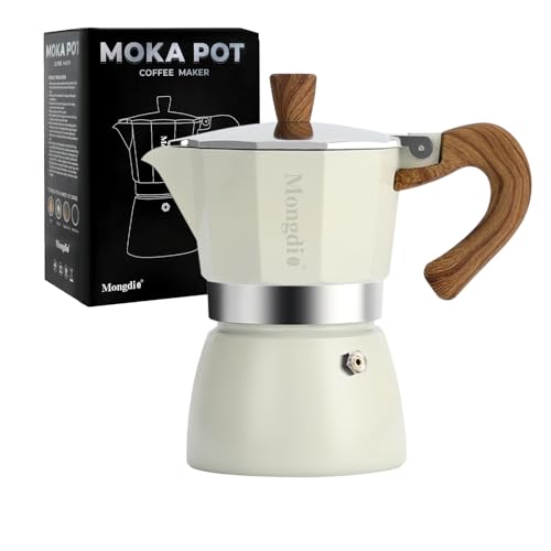 Mongdio Stovetop Espresso Maker Moka Pot, Cuban Coffee Maker Stove top coffee maker Moka Italian Espresso Greca Coffee Maker Brewer Percolator, 3 Espresso Cups, 5 oz - White