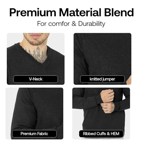 Pull col en V homme en maille unie douce et finitions classiques