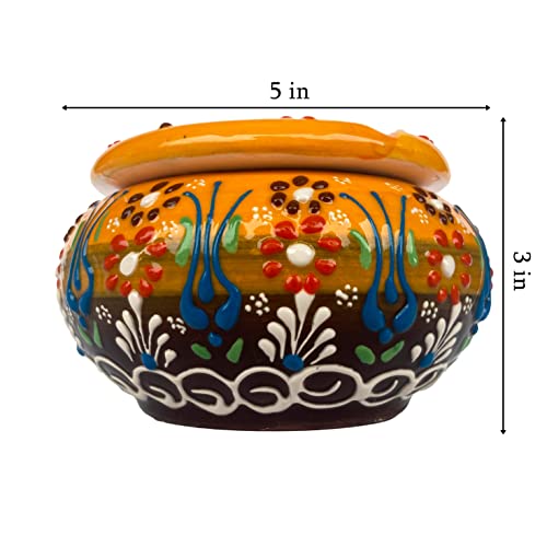 Alaca Cute Ceramic Hand-Painted Turkish Traditional Ashtray For Cigarettes - Big Large Windproof Cigar Ash Tray With Lid For Home Office Gift Cool Ashtrays For Smoking Indoor Outdoor - Mixed Color #TOP5