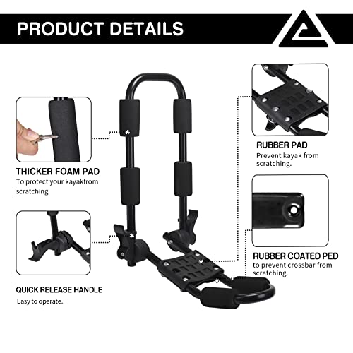 Leader Accessories Folding Kayak Rack 4 PCS/Set J Bar Car Roof Rack for Canoe Surf Board SUP On Roof Top Mount on SUV, Car and Truck Crossbar with 4 pcs Tie Down Straps by Leader Accessories - Image 5
