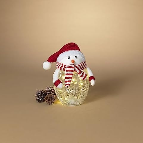 Gerson International Battery Operated Lighted Glass Snowman with Fabric Hat and Scarf, 9.8-inch Height Cover