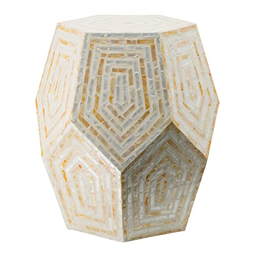 A&B Home Hexagonal Capiz Stool Hexagonal Capiz Accent Table Perfect Inaly Capiz Home Decor for Home and Office-Cream Finish 18X18X21 Inch