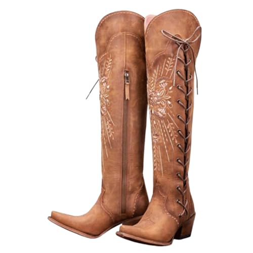 Bottes de cowboy au-dessus du genou pour femmes avec broderies et zip