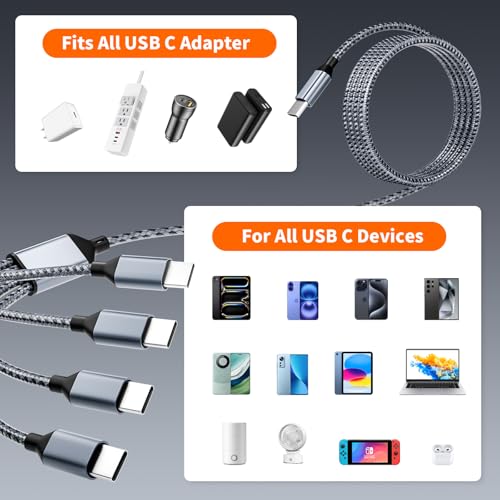 Image of USB C Cable, USB C Splitter Multi Charging Cable with 4 Type-C Ports, 5FT | 4 in 1 Charging Cords for Multiple Devices, Phone Charger Cord Compatible iPhone 17-15, iPad, Galaxy S26, Travel Essentials