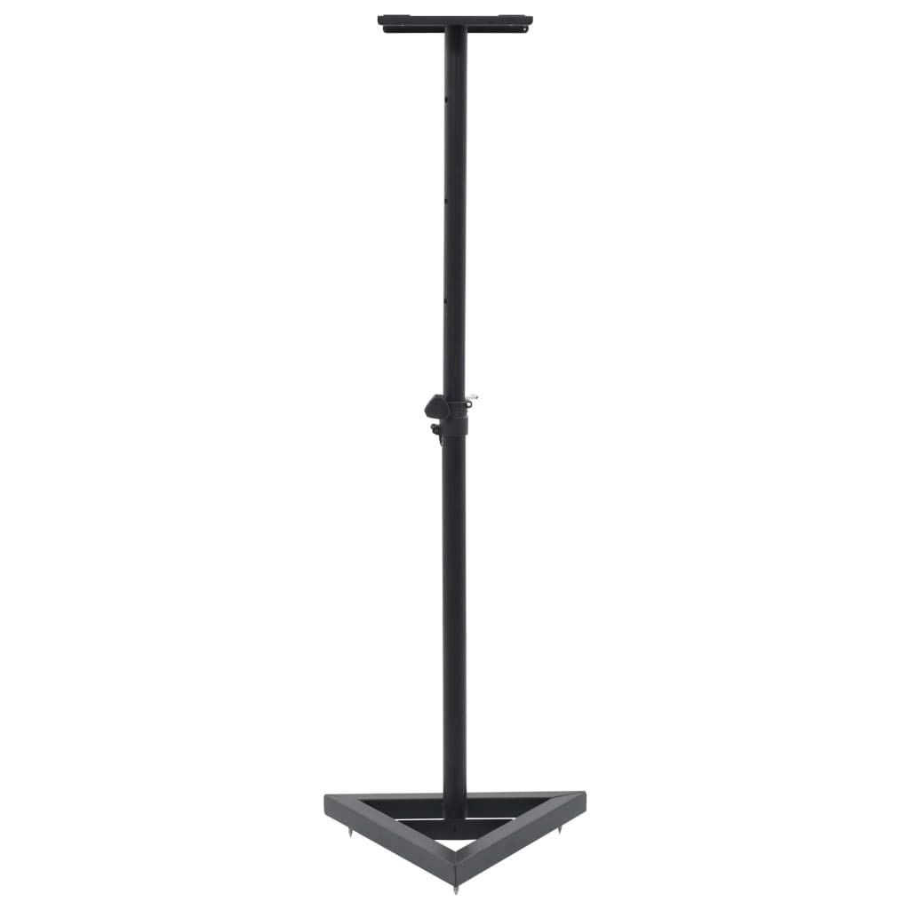 Set di 2 Supporti per Altoparlanti Monitor Studio in Acciaio Nero, Base Triangolare Stabile con Ramponi di livellamento e Piedi Gomma, Altezza regolabile tramite perno