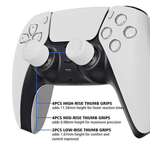 Playvital White Ergonomic Analog Joystick Caps For Xbox Series X/S, Xbox One, Xbox One X/S, For Ps5 For Ps4, Switch Pro Controller - With 3 Height Convex And Concave - Pentagram & Rotary Wheels Design #TOP2