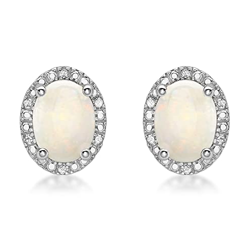 CARISSIMA Damen-Ohrstecker Gold 9ct Diamond and Cluster Stud Earrings 375 Weißgold Opal weiß Ovalschliff Diamant-5.58.927O