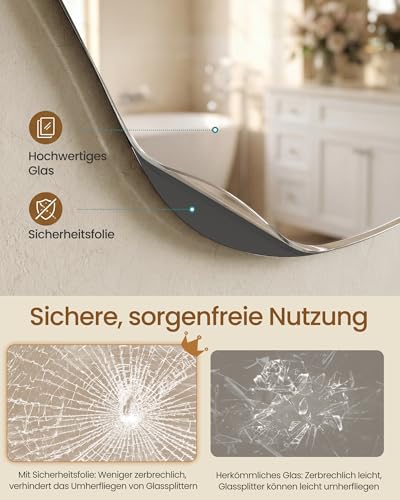 SONGMICS Asymmetrischer Spiegel, unregelmäßiger Wandspiegel, blütenblattförmiger Spiegel, 60 x 45 cm, dekorativ, Rahmenlos, für Eingangsbereich, Schlafzimmer, Badezimmer LWM020BD01