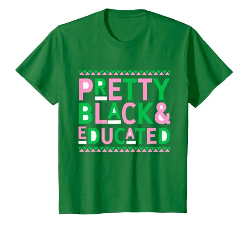 Pretty Black and Educated Afro African Queen American Girl T-Shirt, Youth, Kelly Green, X-Small