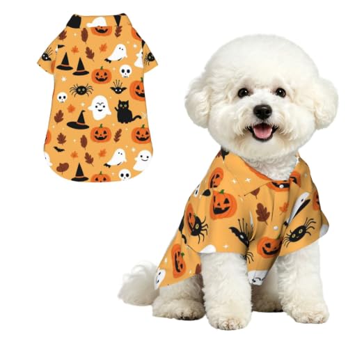 Orange Spooky Cartoon Walking Pet Casual Shirt Small