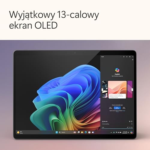 Microsoft Surface Pro (bez zasilacza) | Copilot+ PC | 13-calowy ekran dotykowy OLED | Snapdragon® X Elite (12 rdzeni) | 16 GB pamięci RAM | 256 GB SSD | najnowszy model, 11. edycja | czarny