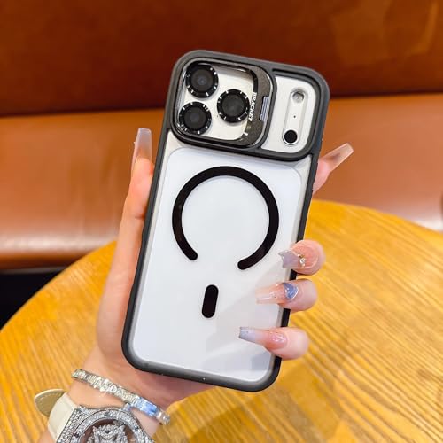 Turbovoxly Suitable for iPhone17 16 15 14 13 12 Magnetic Mobile Phone Case Compatible with MagSafe Camera Ring Holder, Military-Grade Protection, Anti-Fall, Wireless Casing (Black, iPhone 14 Plus)