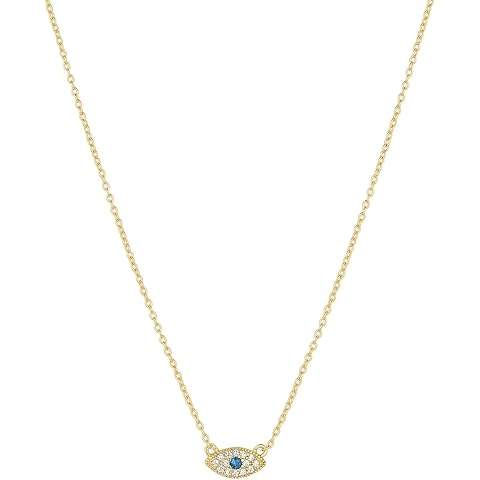 gorjana - Evil Eye Pendant Necklace - 18K Gold Plated - Adjustable Link Chain wITH White CZ and London Blue Nanogem Talisman - Perfect for Layering - Long-Lasting