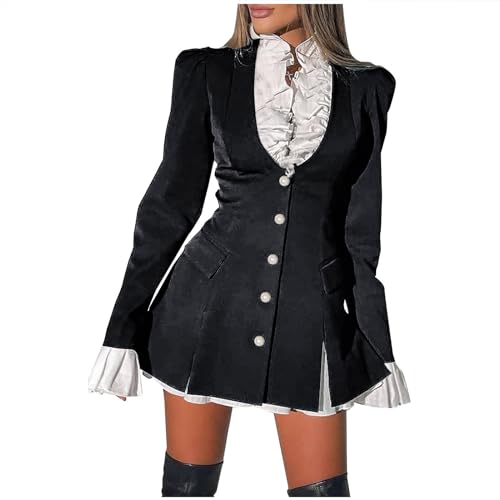 HGps8w Women's Medieval Blazer Dresses, Ruffle Lace Uniform Suit Jacket Victorian Pirate Renaissance Frock Coat