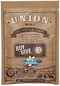 Union WHEY Grass-Fed Whey Protein Isolate, (Vanilla) - Pack of 12, 1.23 oz Single Serve Pouches - No Fillers, No Preservatives, Non-GMO, Soy-Free