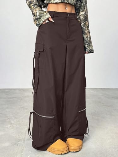 Image of GRECIILOOKS Cargo Pants for Woman | Trousers for Womans |High Waist Cotton Trouser Flared Parachute Pants with Side Pockets |Womens Cargo Pant | Elegant for College & Events (Available in Plus Size)