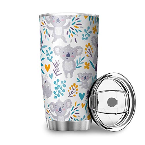 Generic Branded Koala Reisebecher Autobecher Edelstahl Becher Geschenke für Freunde für Eisgetränke & Heißgetränke weiß 600 ml Cover