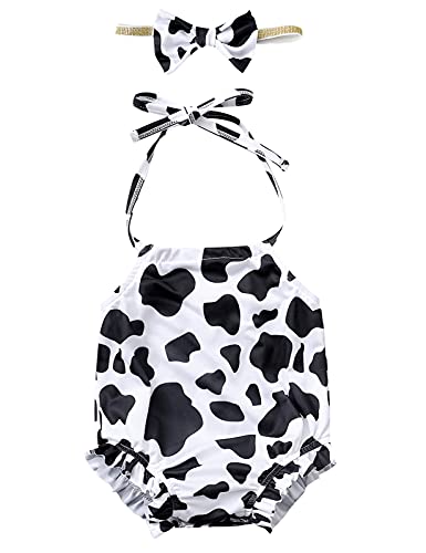 Maacie Baby Girl One Piece Swimsuit Off Shoulder Cow Print Swimwear for Summer 6M