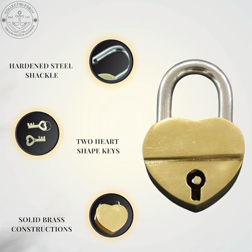 Image of Vintage Heart Shape Mini Brass Padlock with Keys Anti-Theft Decorative Lock for Bag, Travel Suitcase, Jewelry Box, Treasure Chest & Home Storage