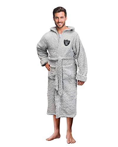 Northwest NFL Soft Plush Sherpa Hooded Robe with Pockets for Men and Women (Las Vegas Raiders - Gray, Adult One Size)
