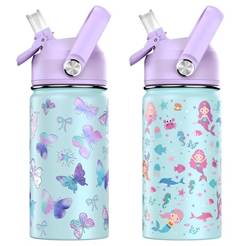 ACESAK 14oz Kids Insulated Water Bottle with Straw Lid 18/8 Stainless Steel