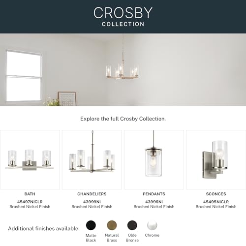 Kichler Crosby 23" Vanity Light in Brushed Nickel, 3-Light Contemporary Bathroom Light with Satin Etched Cased Opal Glass, (23" L x 8.75" H), 45497NI by Kichler - Image 9